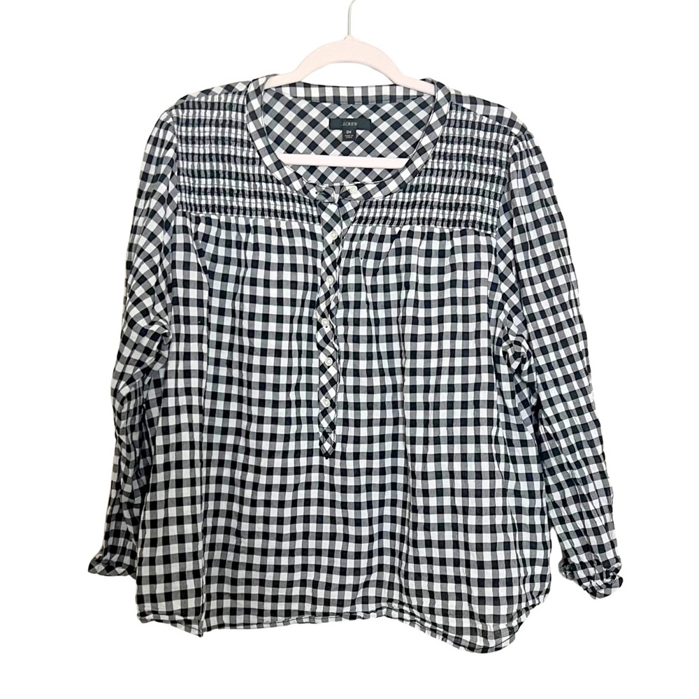 J. Crew Cotton Black & White Gingham Smocked Top Size 3X Country Cottagecore